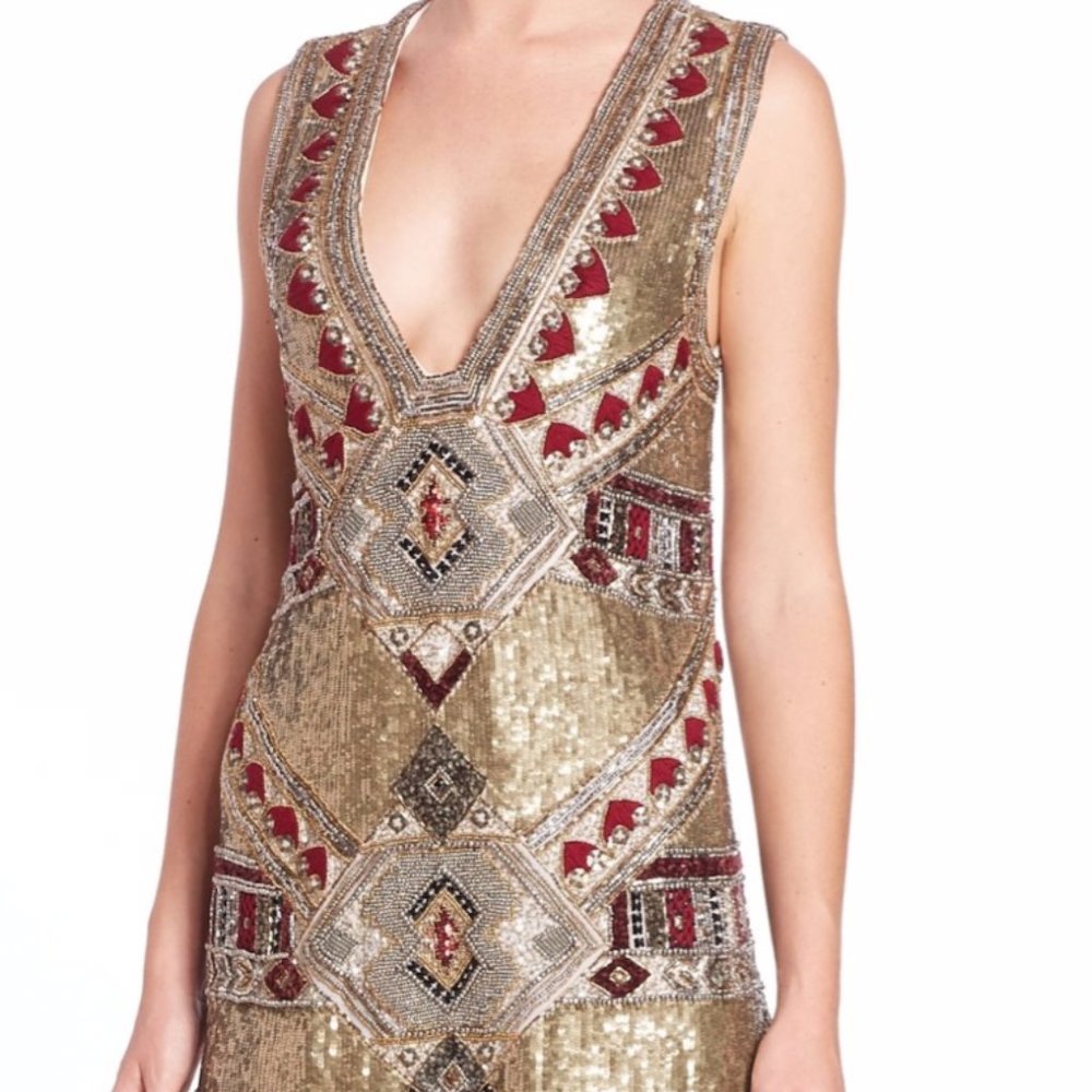 Alice + Olivia Odell Archive Gold Sequin Deco Dress - Picture 4 of 10